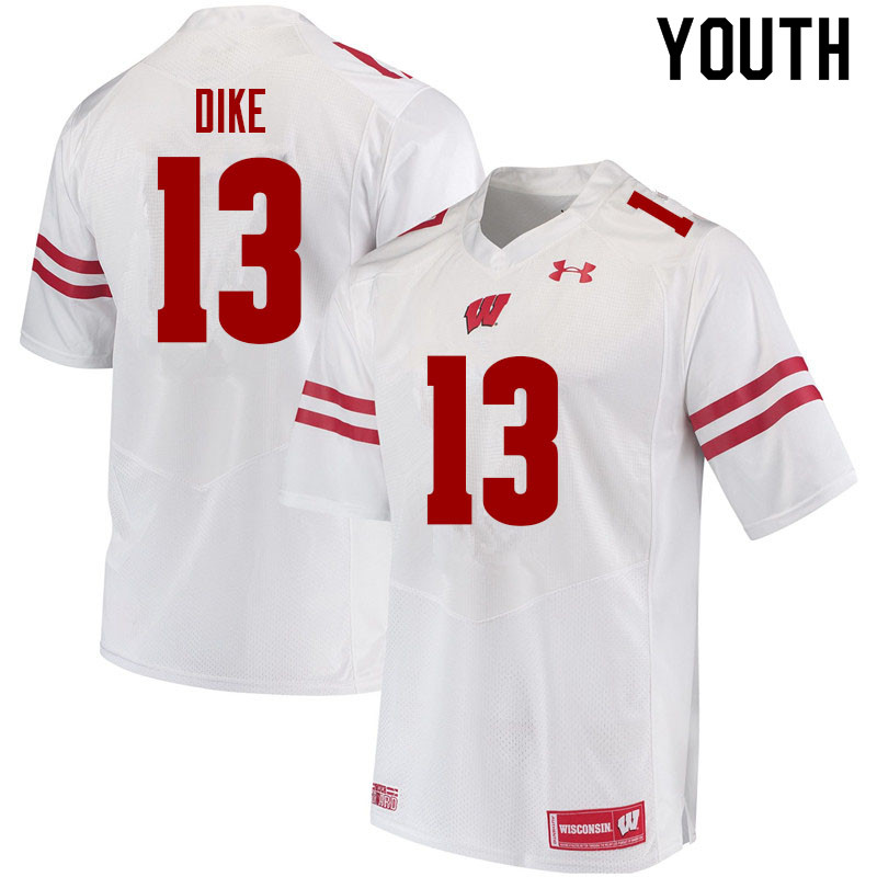 Youth #13 Chimere Dike Wisconsin Badgers College Football Jerseys Sale-White - Click Image to Close